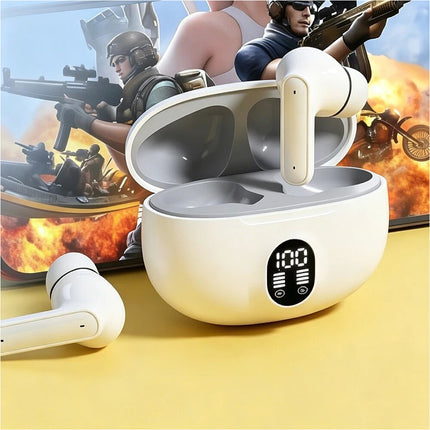 White Wireless Bluetooth Earphones Headphones Earbuds with Mic Noise Cancellation