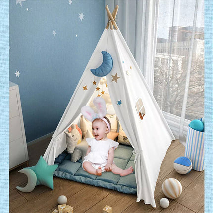 135cm Teepee Tent Kids Cotton Canvas Play House Boys Girls Gift Indoor With Dec Balls
