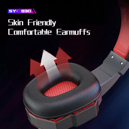 Red Noise Cancelling USB 3.5mm Wired Gaming Headphones Bass HiFi Over Ear Earphone