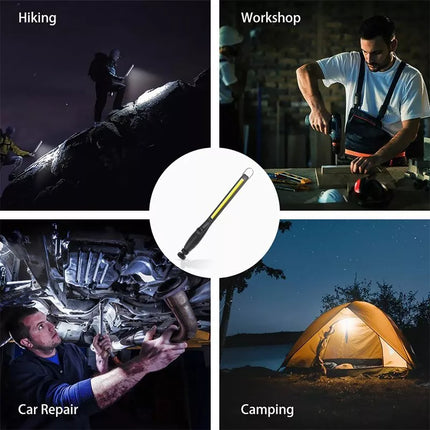 2pcs USB Rechargeable LED COB Work Inspection Light Magnetic Repair Lamp w Hook
