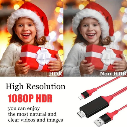 Red 2m MFi Certified 8-Pin to HDMI Cable Digital TV AV Adapter For iPhone 14 13 iPad