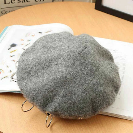 Grey Unisex Beanie Lady Wool French Beret Hat Cap Winter Warm Iron Ring Design Rock