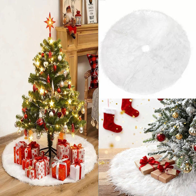 White Christmas Tree Skirt Base Long Plush Xmas Floor Mat Ornaments Decorations