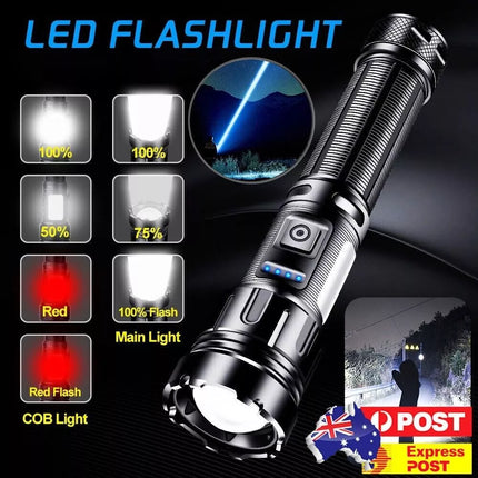 1000000 Lumen LED Torch COB Flashlight Work Light Rechargeable High Powerful