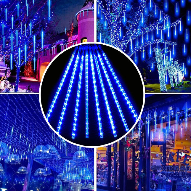 Blue 288 LEDS Christmas Solar Meteor Shower Lights Falling Star Rain Drop Icicle Light