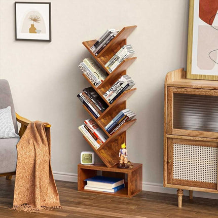 9-Shelf Bookshelf Display CD Shelf Tree Book Storage Rack Bookcase with Drawer