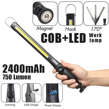 2pcs USB Rechargeable LED COB Work Inspection Light Magnetic Repair Lamp w Hook