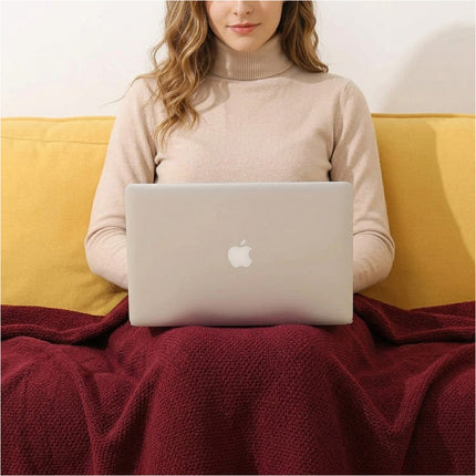 USB Electric Warming Throw Blanket Portable Poncho Shawl -Wine Red