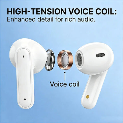 White Wireless Bluetooth Earphones Headphones Earbuds with Mic Noise Cancellation