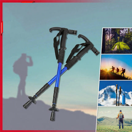 Hiking Trekking Poles Walking Sticks LED Adjustable Anti Shock Camping Blue