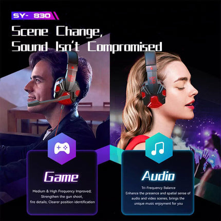 Red Noise Cancelling USB 3.5mm Wired Gaming Headphones Bass HiFi Over Ear Earphone