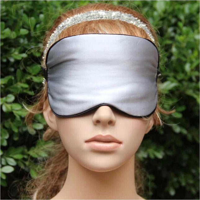 100% Pure Silk Sleeping Eye Mask Sleep Soft Blindfold Lights Out Travel Relax Silver