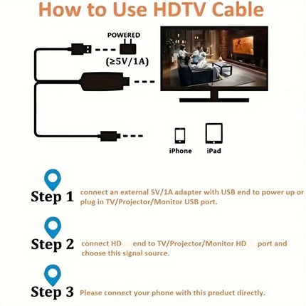 White 2m MFi Certified 8-Pin to HDMI Cable Digital TV AV Adapter For iPhone 14 13 iPad