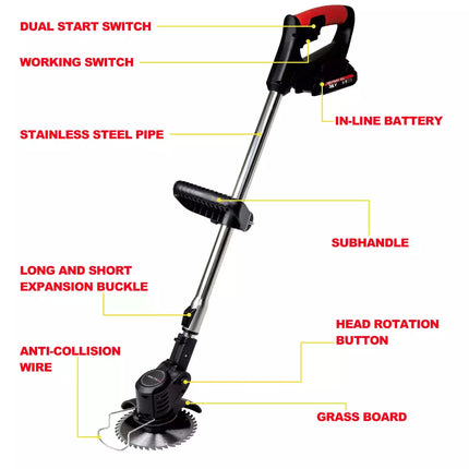 Cordless Electric Grass String Trimmer Lawn Cutter Brush Mower Whipper Snipper