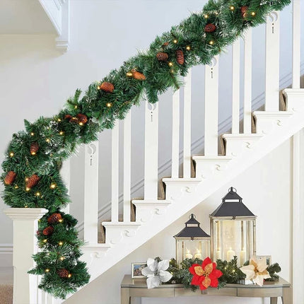 9ft Pre-Lit Artificial Christmas Garlands Xmas Garland Decorated Pine Cones