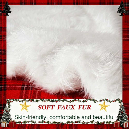White Christmas Tree Skirt Base Long Plush Xmas Floor Mat Ornaments Decorations