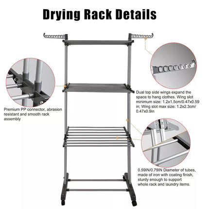 3 Tiers Foldable Garment Hanger Clothes Airer Drying Stand Laundry Support Horse