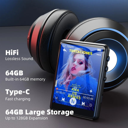 Portable Bluetooth 5.3,MP3 Touch Scree Music Player FM Radio Support 64GB