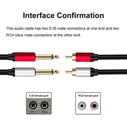 Dual 6.35mm 1/4 TS Mono Male to Dual 2 RCA Male Adapter Audio Cable