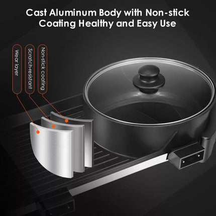 Electric 2 in 1 Hot Pot Hotpot BBQ Grill Oven Smokeless Barbecue Pan Machine