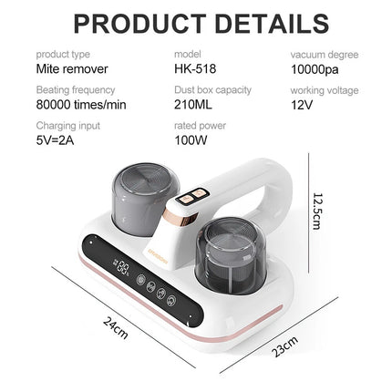 10000pa Wireless UV Dust Mite Remover Vacuum Cleaner for Bedding Sofa Mattress White