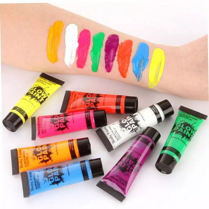 8pcs Fluorescent Face Paint Set Glow Art Neon Makeup for Adults Boys and Girls