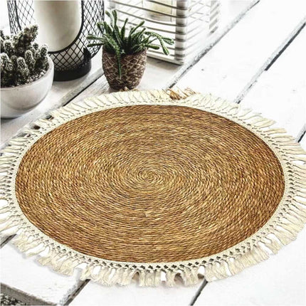 Round Jute and Cotton Rug and Hand braided Jute Carpet Floor Mat Brown