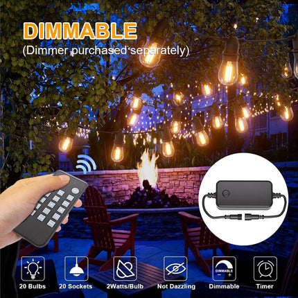 20M Connectable LED Festoon String Lights Xmas Wedding Party Patio Dimmable