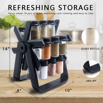 18pcs Jar Kitchen Countertop Holder Spice Rack Organizer Revolving Spice Rack Holder