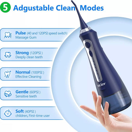 Cordless Water Flosser Dental Oral Irrigator Floss Pick Teeth Cleaner w/Jet Tips Blue