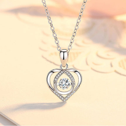 Women Crystal Necklace Chain Blue Diamond Love Jewelry Gift Romantic For Her