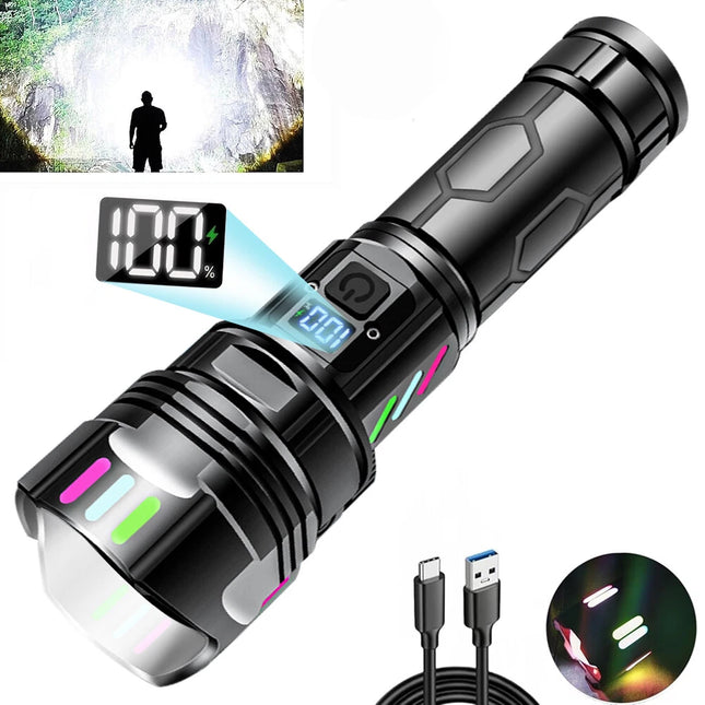 1500000lm LED Flashlight Torch Zoom Light Super Bright Camping Rechargeable Lamp