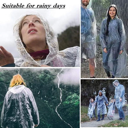 10Pcs Disposable Ponchos Emergency Rain Coats Adult Raincoat Camping Hiking