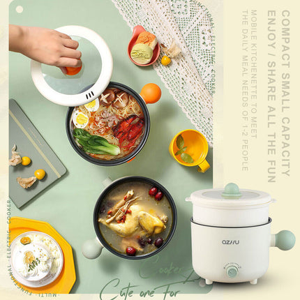Green&White with Steamer 1.8L Portable Electric Hot Pot Trio Power Cooker Non Stick Pot Steamer 220V