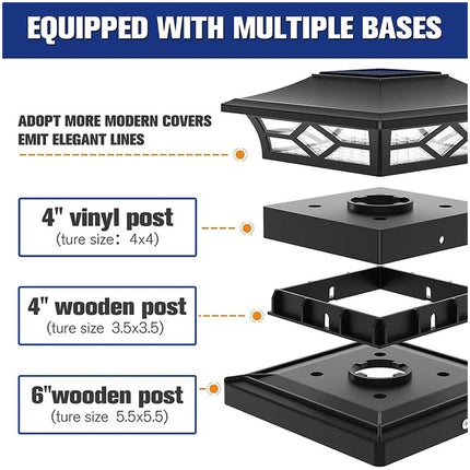 2x LED Solar Powered Deck Post Lights Garden Cap Square Landscape Fence Lamps
