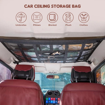 2Pcs Universal Mesh Storage Bag Car Roof Ceiling  Net Pouch Pockets For SUV Van
