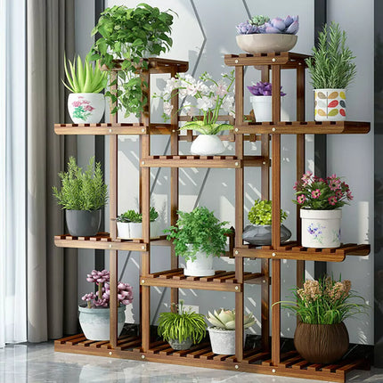 XL-Large 17 Pots Wood Plant Stand House Office Use Flower Pots Planter Shelf