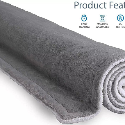 Double-side Flannel Heated Electric Throw Rug Blanket Fast Heating Warm Washable Grey