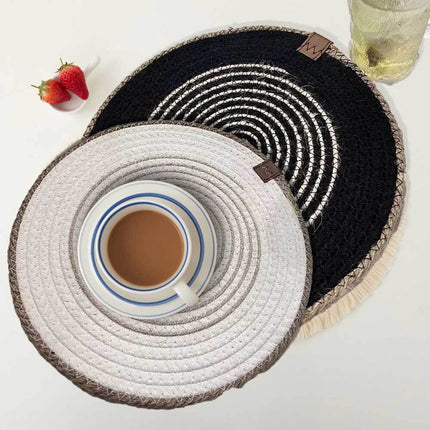 2X 25cm White Coaster Round Thread Hand Woven Coffee Wine Tea Mat Non-slip Placemat Kitchen Au