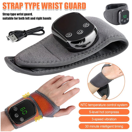 USB Rechargeable Heated Wrist Massager with Vibration Hand Brace for Pain Relief