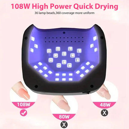 Cordless Rechargeable Nail Gel Polish Light Dryer 108W LED/UV Nail Lamp Manicure