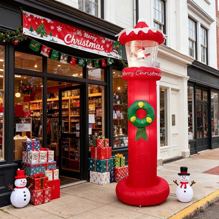 Christmas Inflatables Outdoor Decorations Magical Snow Blowing Door Lighthouse