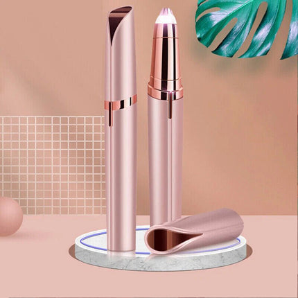 Rose Gold Eyebrow Trimmer Electric Facial Hair Remover Finishing LED Rechargeable Light