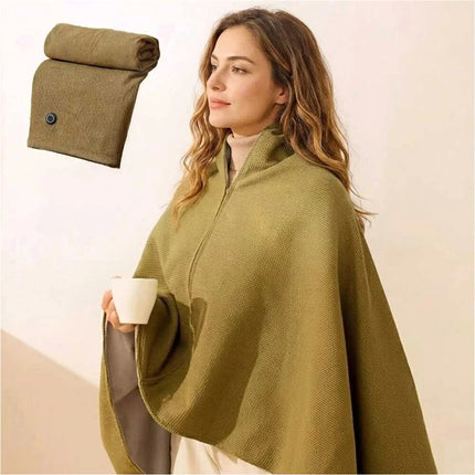 USB Electric Warming Throw Blanket Portable Poncho Shawl - Green