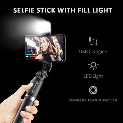 Flexible Tripod Holder Stand Selfie Stick Bluetooth Remote with fill light