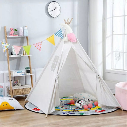 135cm Teepee Tent Kids Cotton Canvas Play House Boys Girls Gift Indoor With Dec Balls