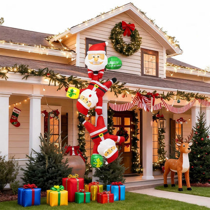 8Ft Inflatable Christmas Cute Funny Hanging Santa Claus With LED lights Xmas