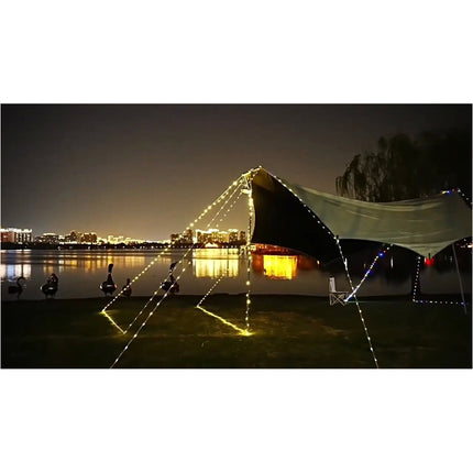 Extractable 10m Solar LED Camping String Lights Tent Garden Warm & Coloured