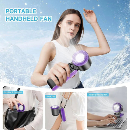Purple Strong Wind Cooling Fan Portable Handheld Turbo Fan Speeds Neck Blower Mini