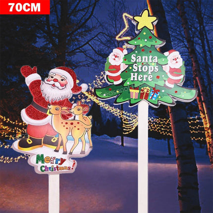 2x Christmas Decor Glitter Santa Reindeer Yard Garden Signs Stakes Lawn Ornament